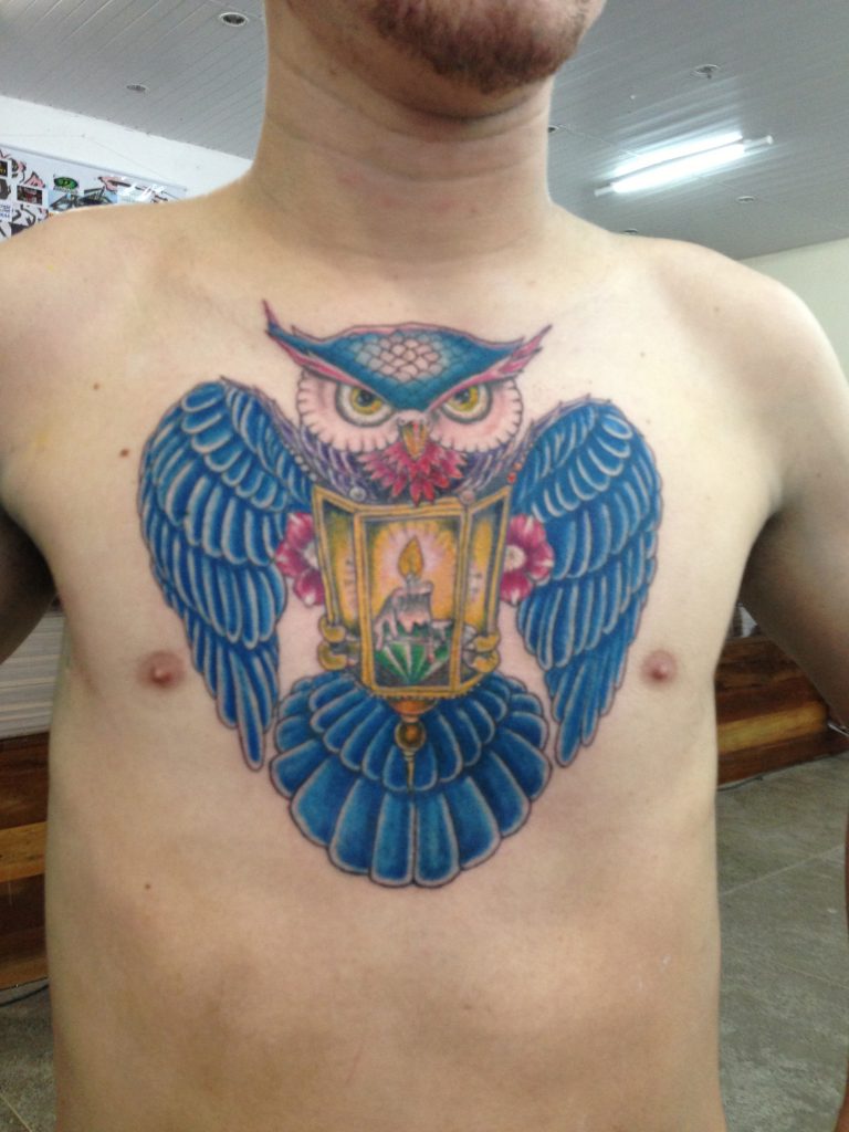 A coruja foi feita durante os dois dias de evento pelo artista da Tattoo Nativa, Márcio (RN)